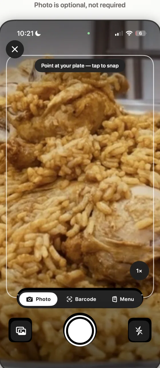 Loqma’s in-app camera pointed at a plate of chicken kabsa